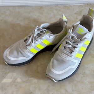 Adidas White and Bright Yellow Athletic Shoes